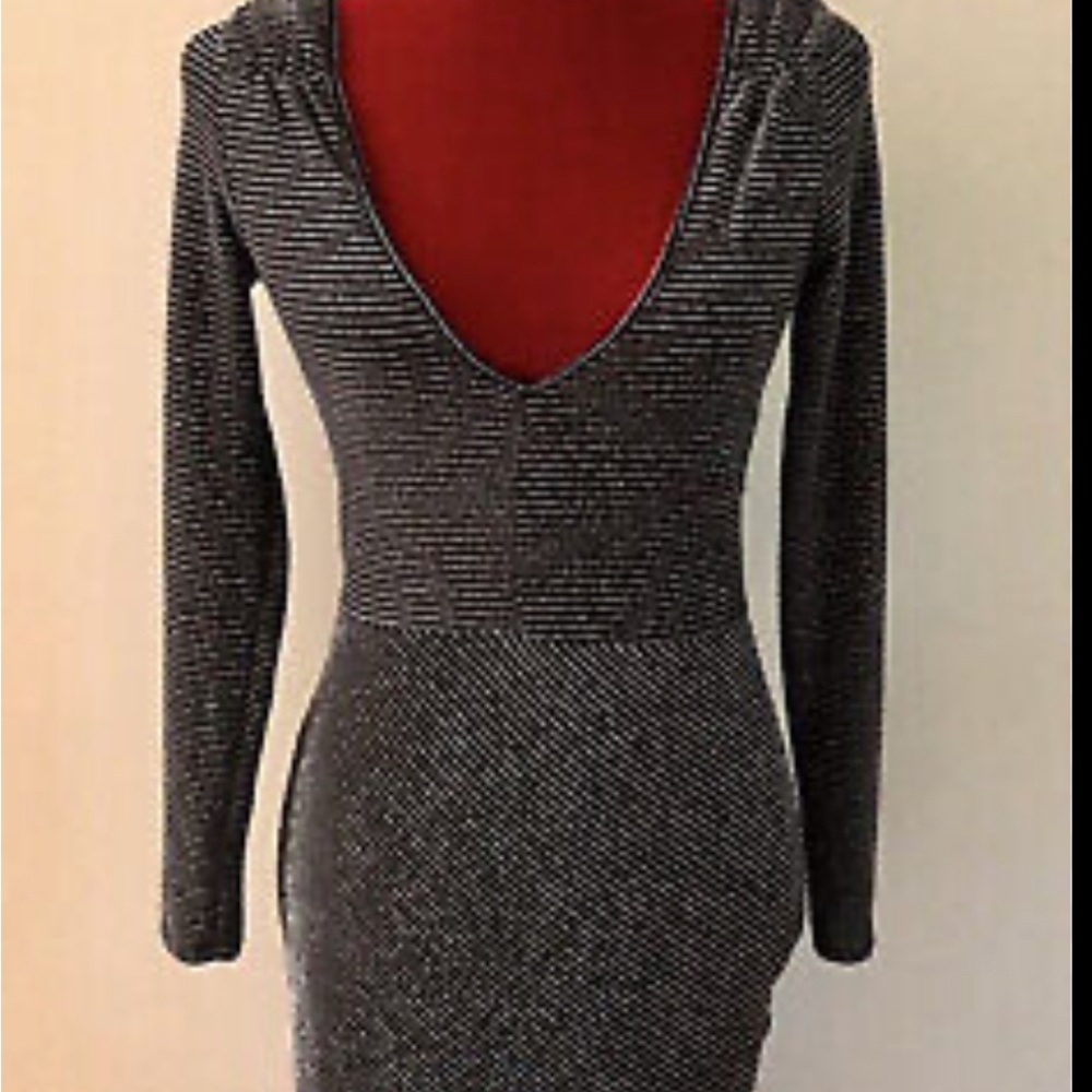 Charlotte Russe Ribbed Black And Silver Bodycon Dress Size
